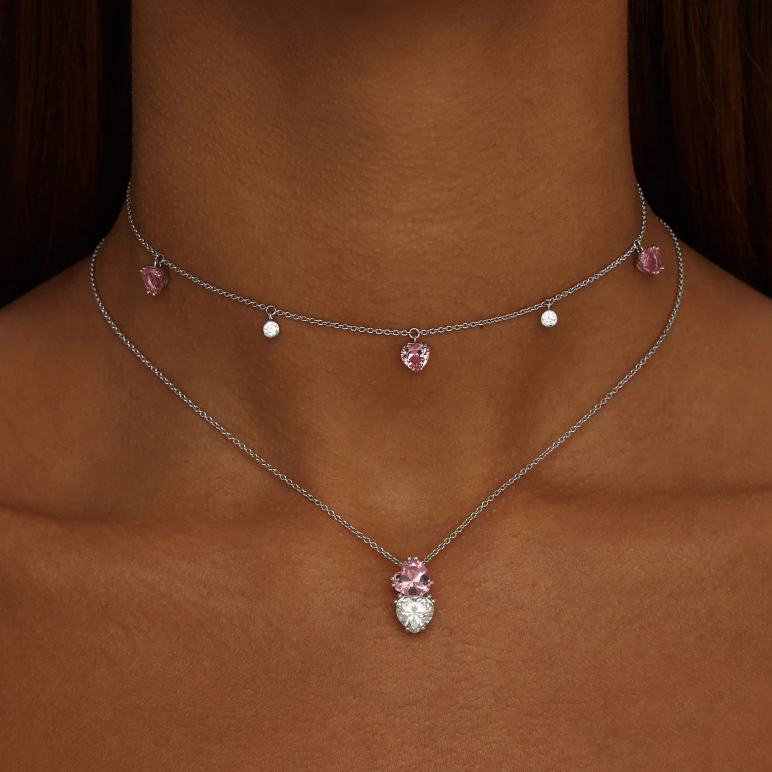 Серебряное колье SWEETHEART с двумя сердцами