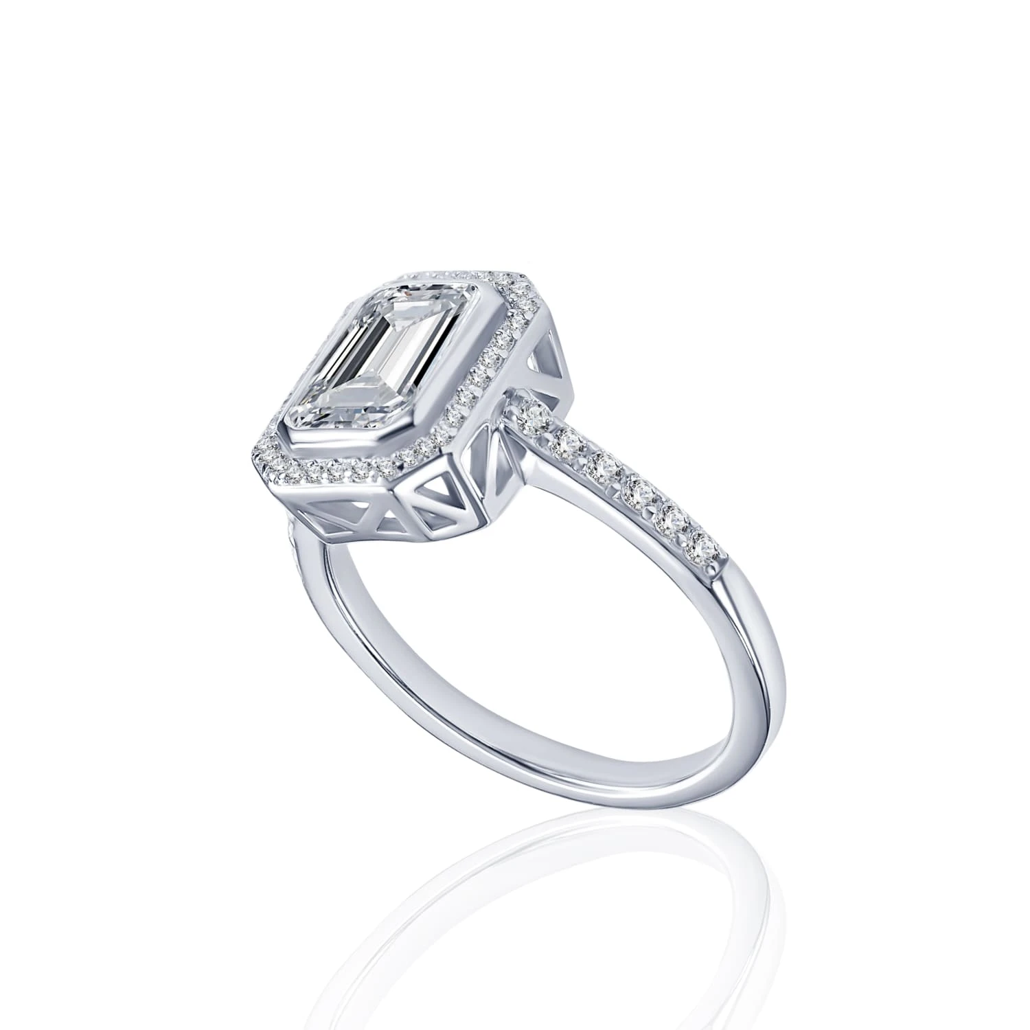 Серебряное кольцо Midnight с фианитами в огранке Эмеральд