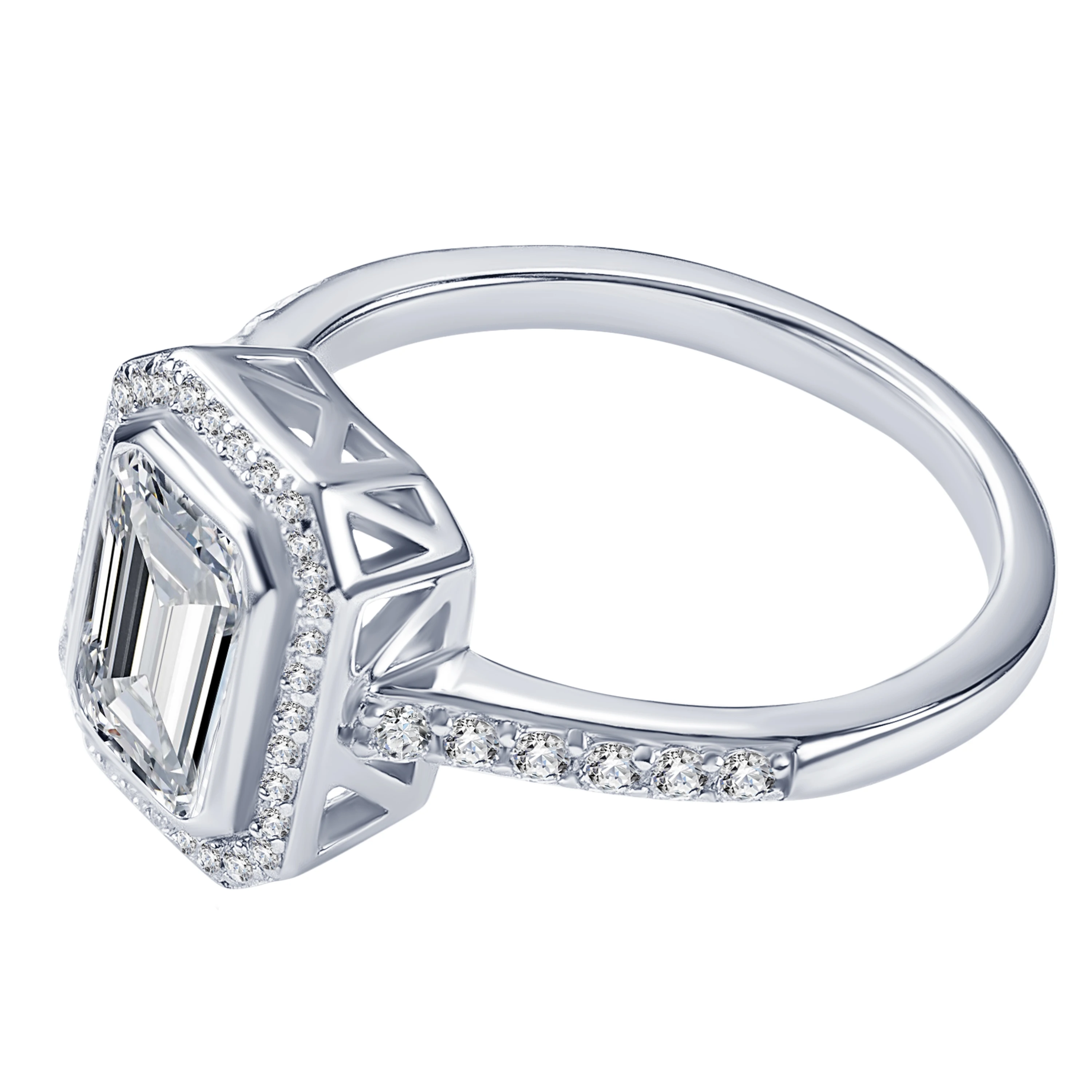 Серебряное кольцо Midnight с фианитами в огранке Эмеральд