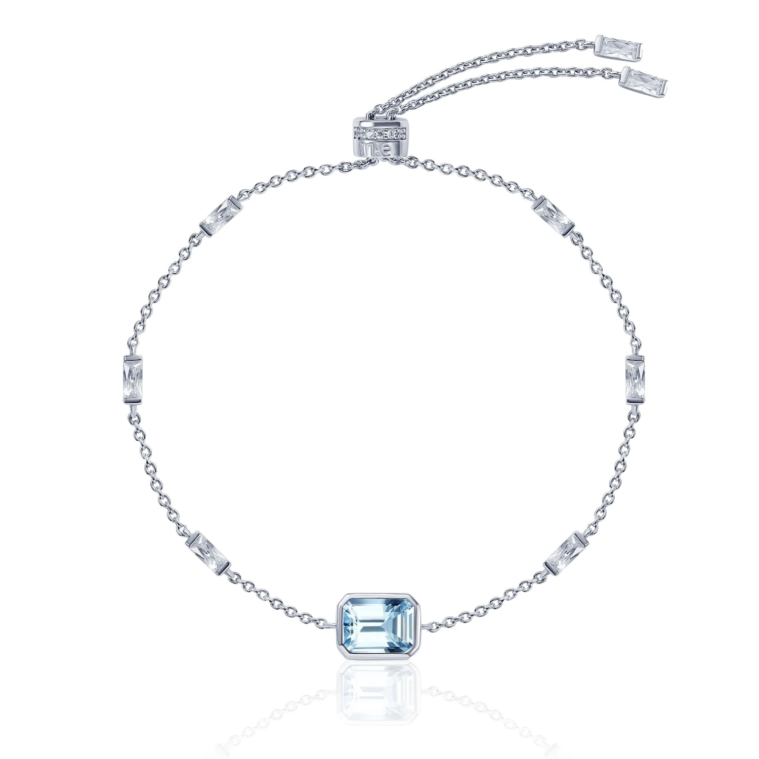 Серебряный браслет Midnight с голубым фианитом в огранке Эмеральд