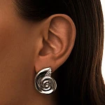 Крупные серьги-ракушки из серебра с фианитами
