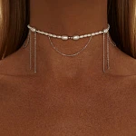 Серебряное колье DIANA с натуральным жемчугом и цепями
