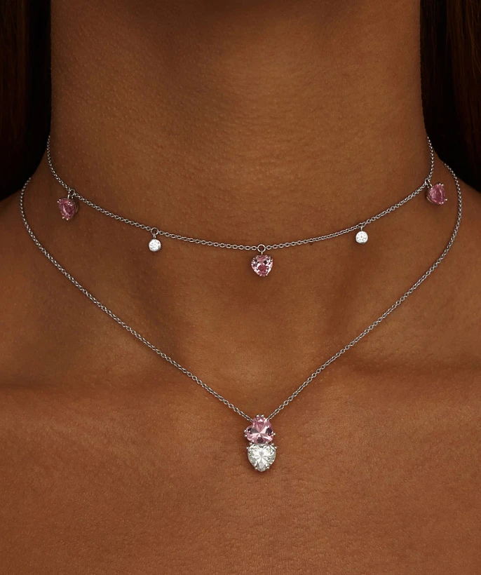Серебряное колье SWEETHEART с двумя сердцами