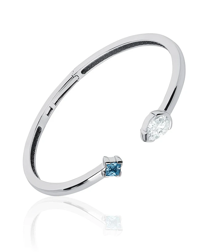 Серебряный жесткий браслет PURITY с белым и London топазами