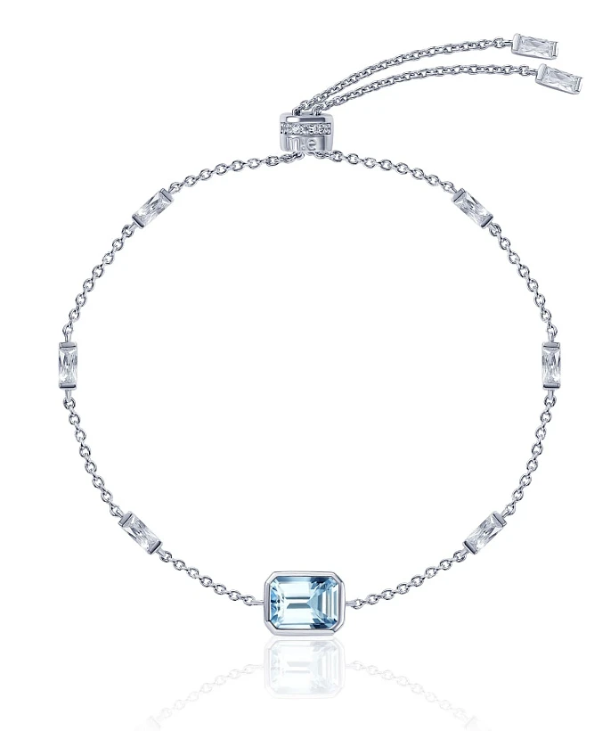 Серебряный браслет Midnight с голубым фианитом в огранке Эмеральд