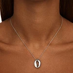 Серебряное колье на тонкой цепочке с овальной подвеской с фианитами