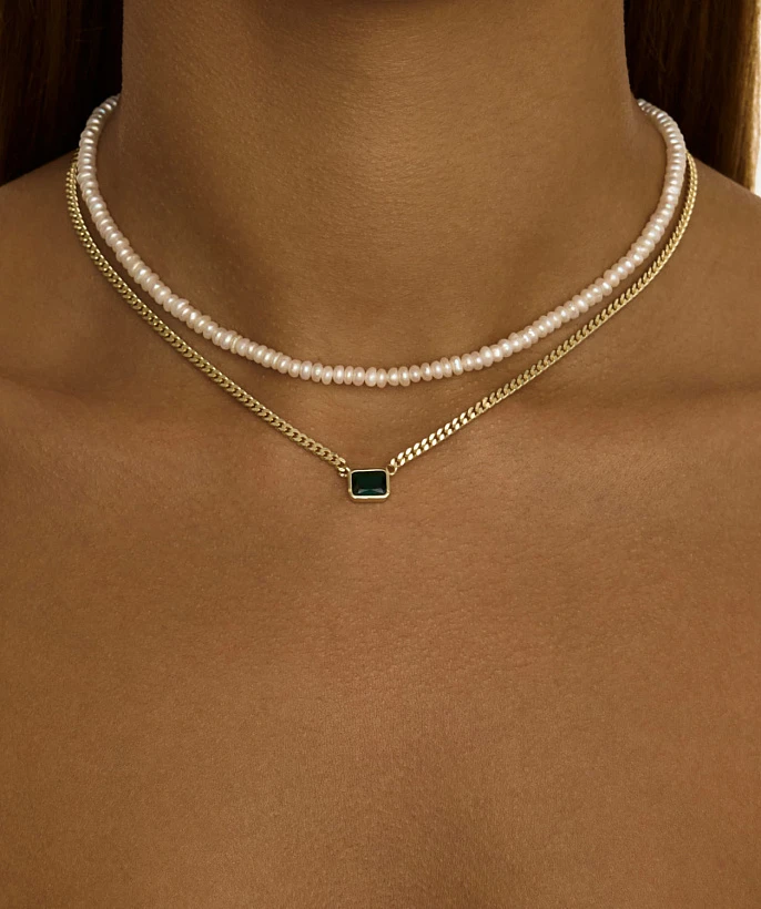 Серебряное колье Elizabeth с фианитом в покрытии желтое золото