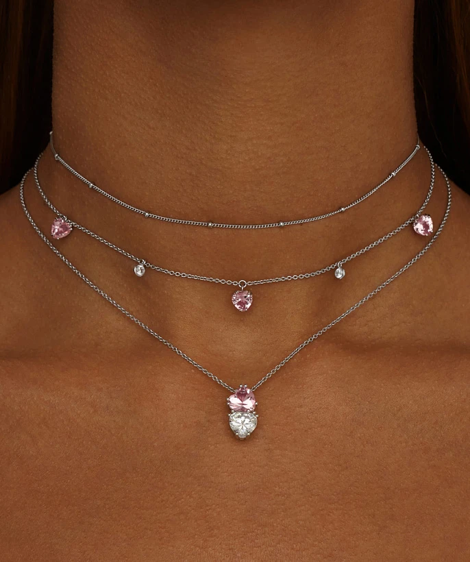 Серебряное колье SWEETHEART с двумя сердцами