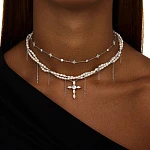 Серебряное колье с крестом GALATEA с натуральным жемчугом