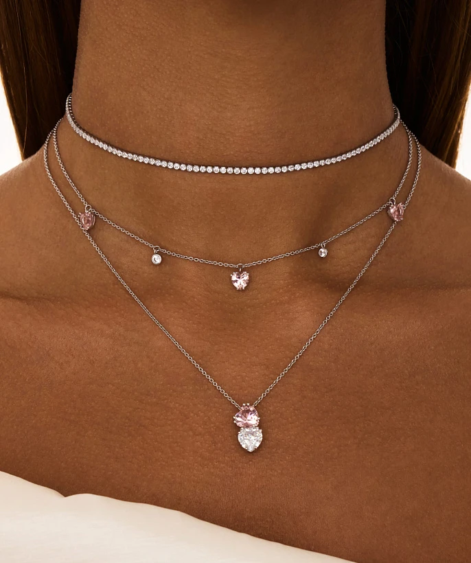 Серебряное колье SWEETHEART с двумя сердцами