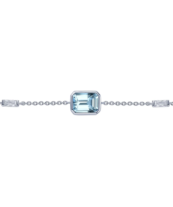 Серебряный браслет Midnight с голубым фианитом в огранке Эмеральд